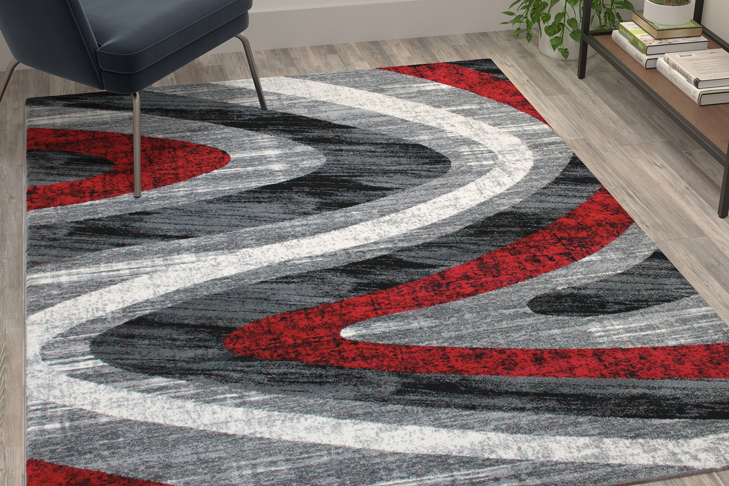 BLNK - Altum Collection Olefin Wave Patterned Area Rug with Jute Backing