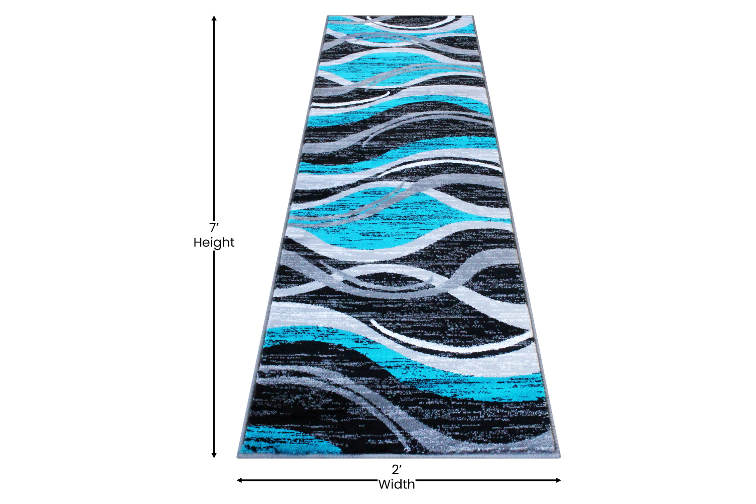 BLNK Wisp Collection Olefin Rippled Area Rug with Jute Backing - Turquoise, 2'W x 7'L