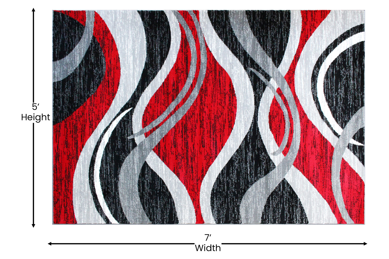 BLNK Wisp Collection Olefin Rippled Area Rug with Jute Backing - Red, 5'W x 7'L