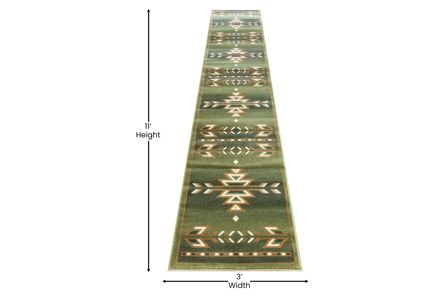 BLNK Lodi Collection Southwestern Style Olefin Area Rug with Jute Backing - Green, 2'W x 11'L
