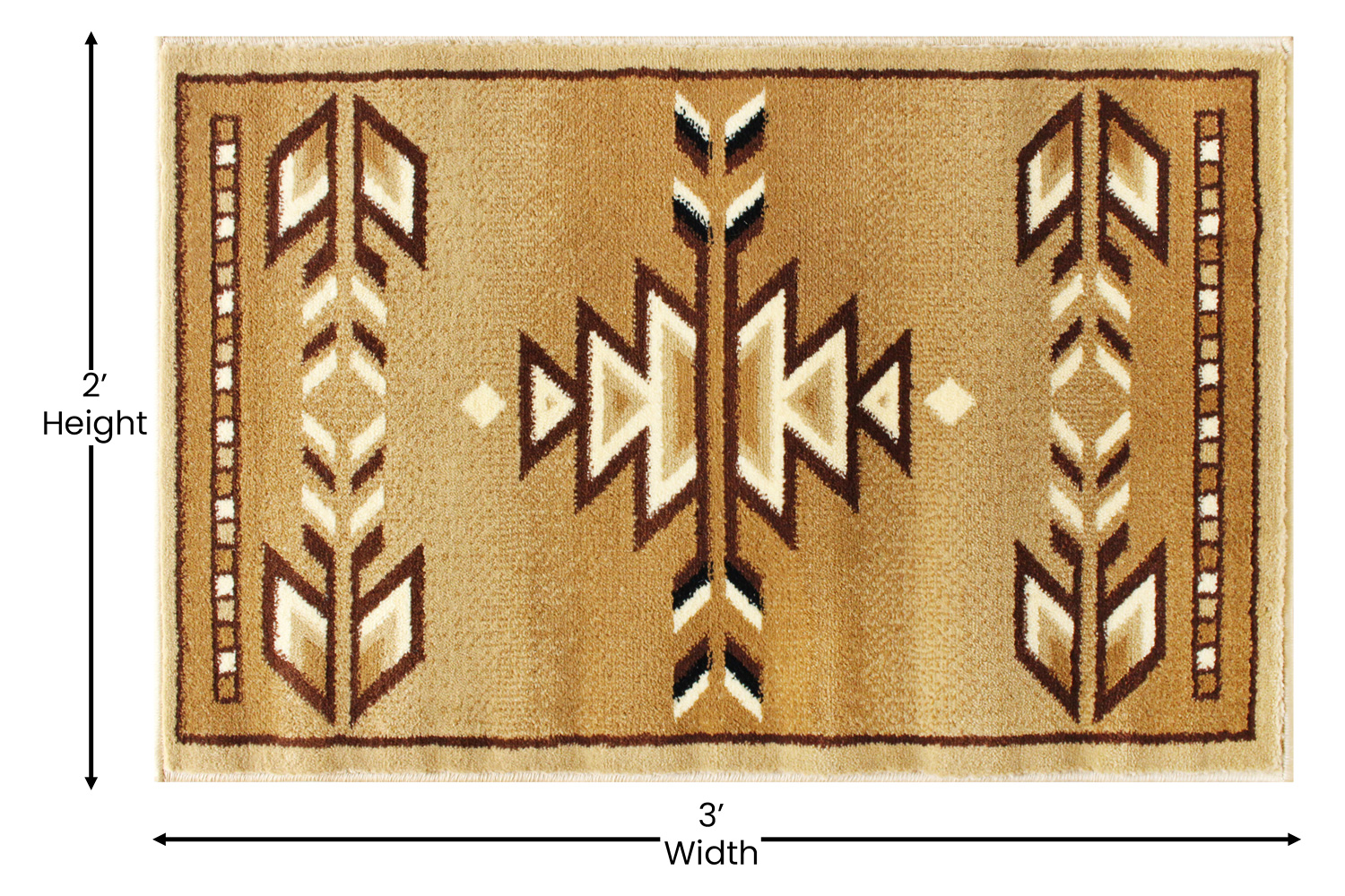 BLNK Lodi Collection Southwestern Style Olefin Area Rug with Jute Backing - Brown, 2'W x 3'L