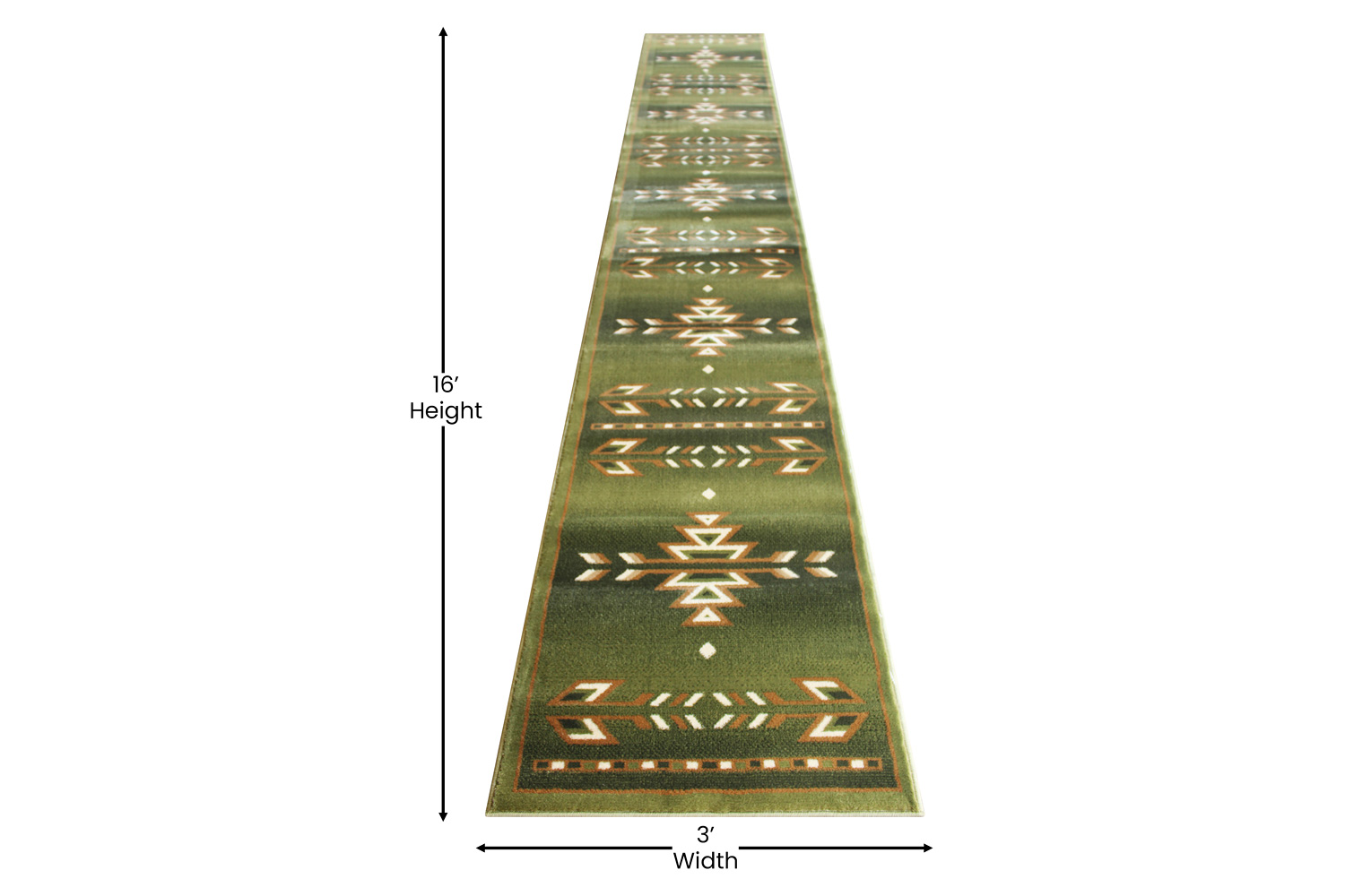 BLNK Lodi Collection Southwestern Style Olefin Area Rug with Jute Backing - Green, 3'W x 16'L