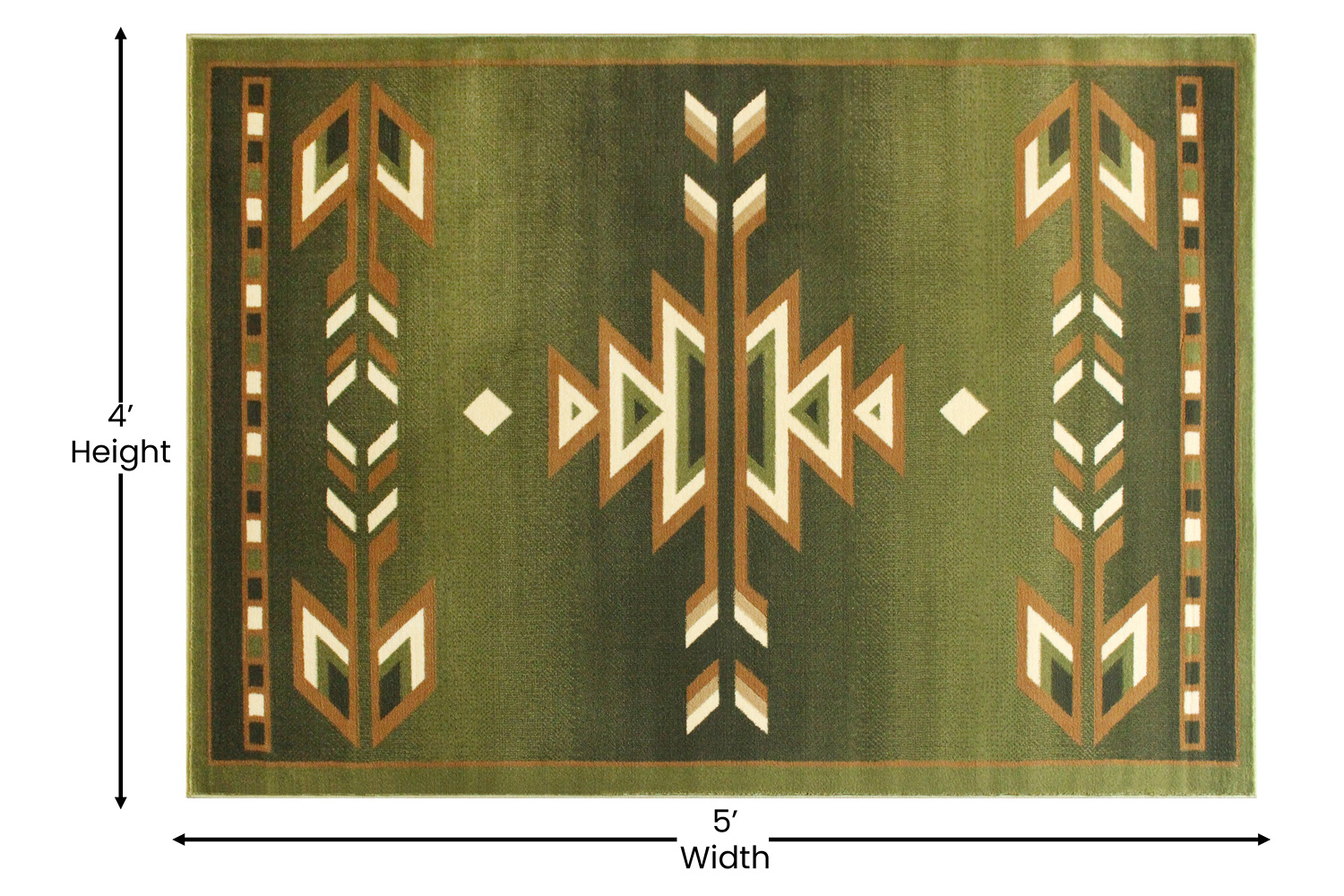 BLNK Lodi Collection Southwestern Style Olefin Area Rug with Jute Backing - Green, 4'W x 5'L