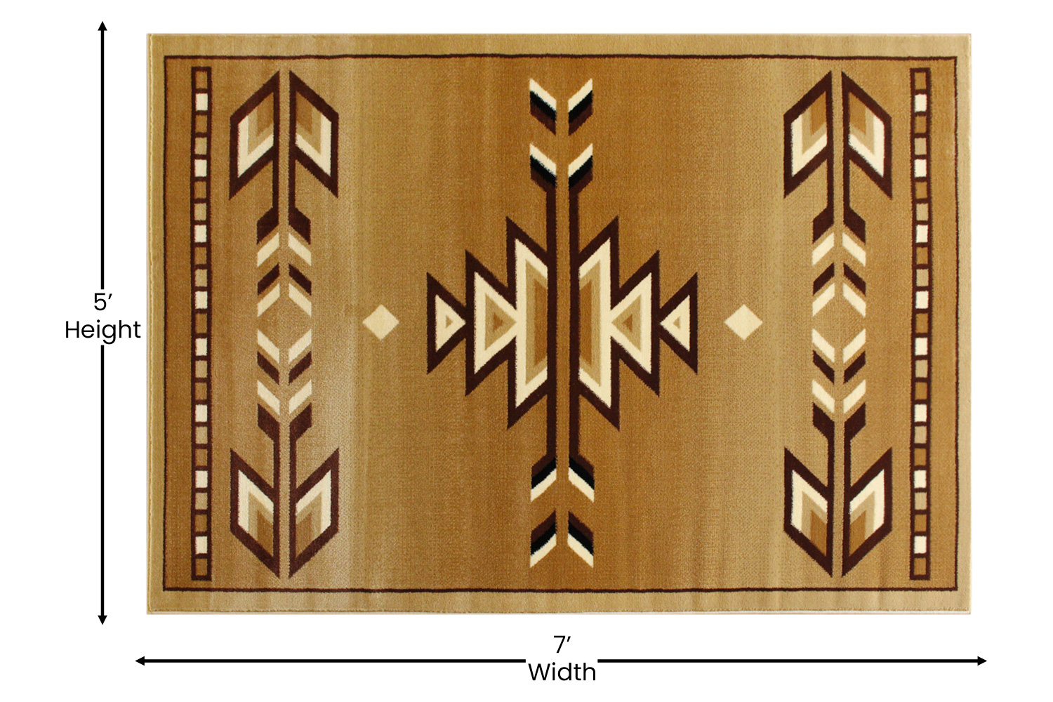 BLNK Lodi Collection Southwestern Style Olefin Area Rug with Jute Backing - Brown, 5'W x 7'L
