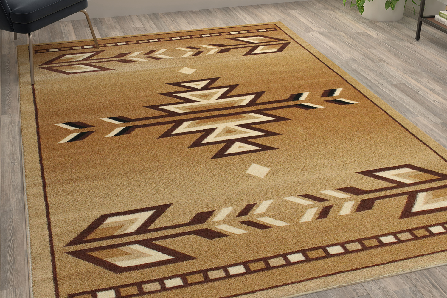 BLNK Lodi Collection Southwestern Style Olefin Area Rug with Jute Backing - Brown, 6'W x 9'L