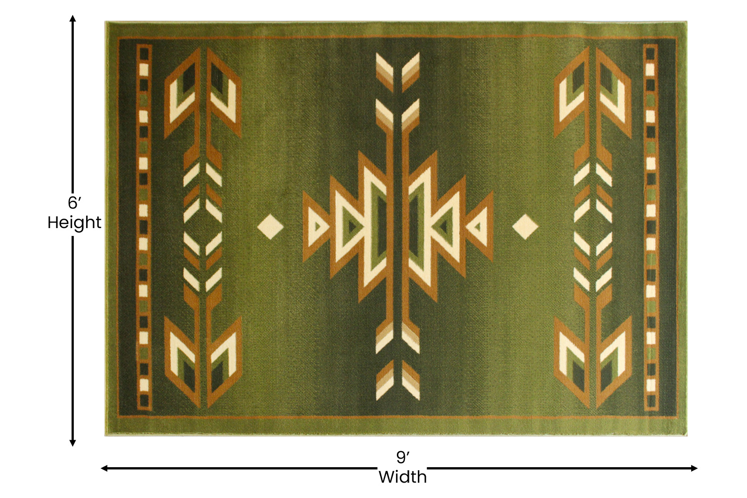 BLNK Lodi Collection Southwestern Style Olefin Area Rug with Jute Backing - Green, 6'W x 9'L