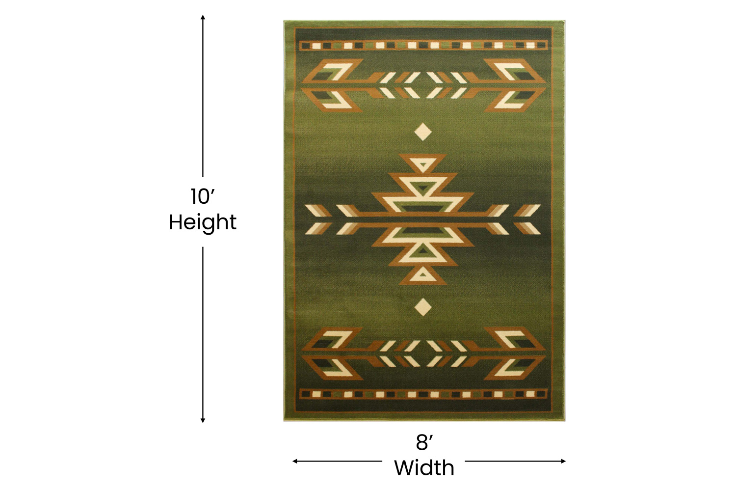 BLNK Lodi Collection Southwestern Style Olefin Area Rug with Jute Backing - Green, 8'W x 10'L
