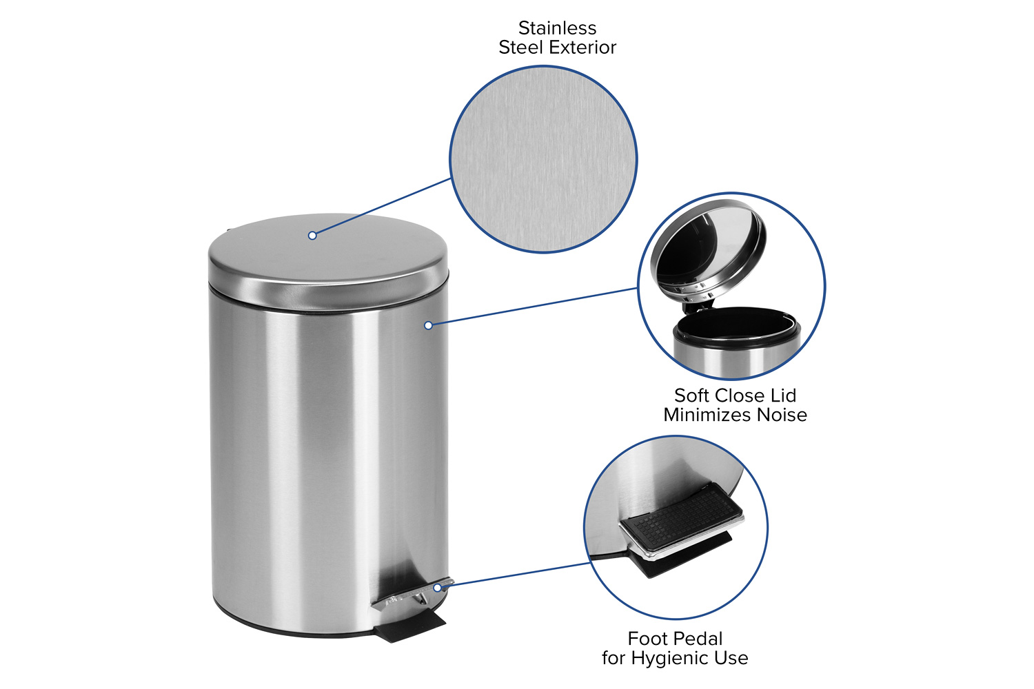 BLNK Round Stainless Steel Fingerprint Resistant Soft Close Step Trash Can -3.2 Gallons (12L) - 3.2 Gall