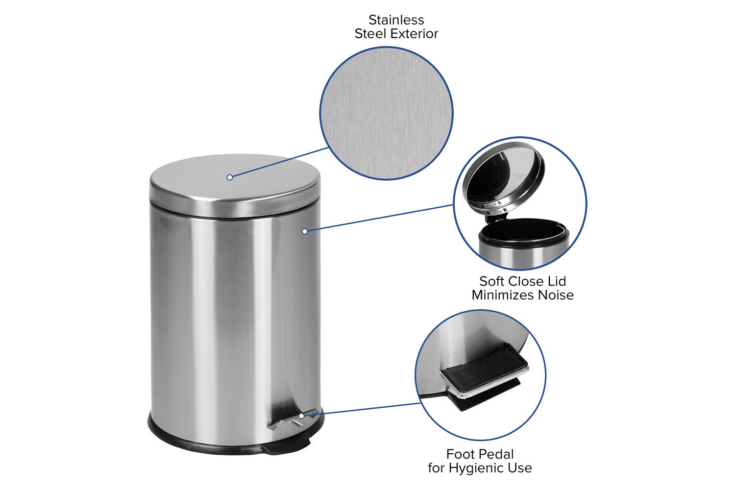 BLNK Round Stainless Steel Fingerprint Resistant Soft Close Step Trash Can - 5.3 Gallons (20L) - 5.3 Gall