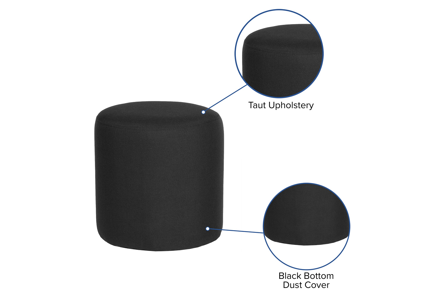 BLNK Barrington Round Fabric Upholstered Round Ottoman Pouf - Black