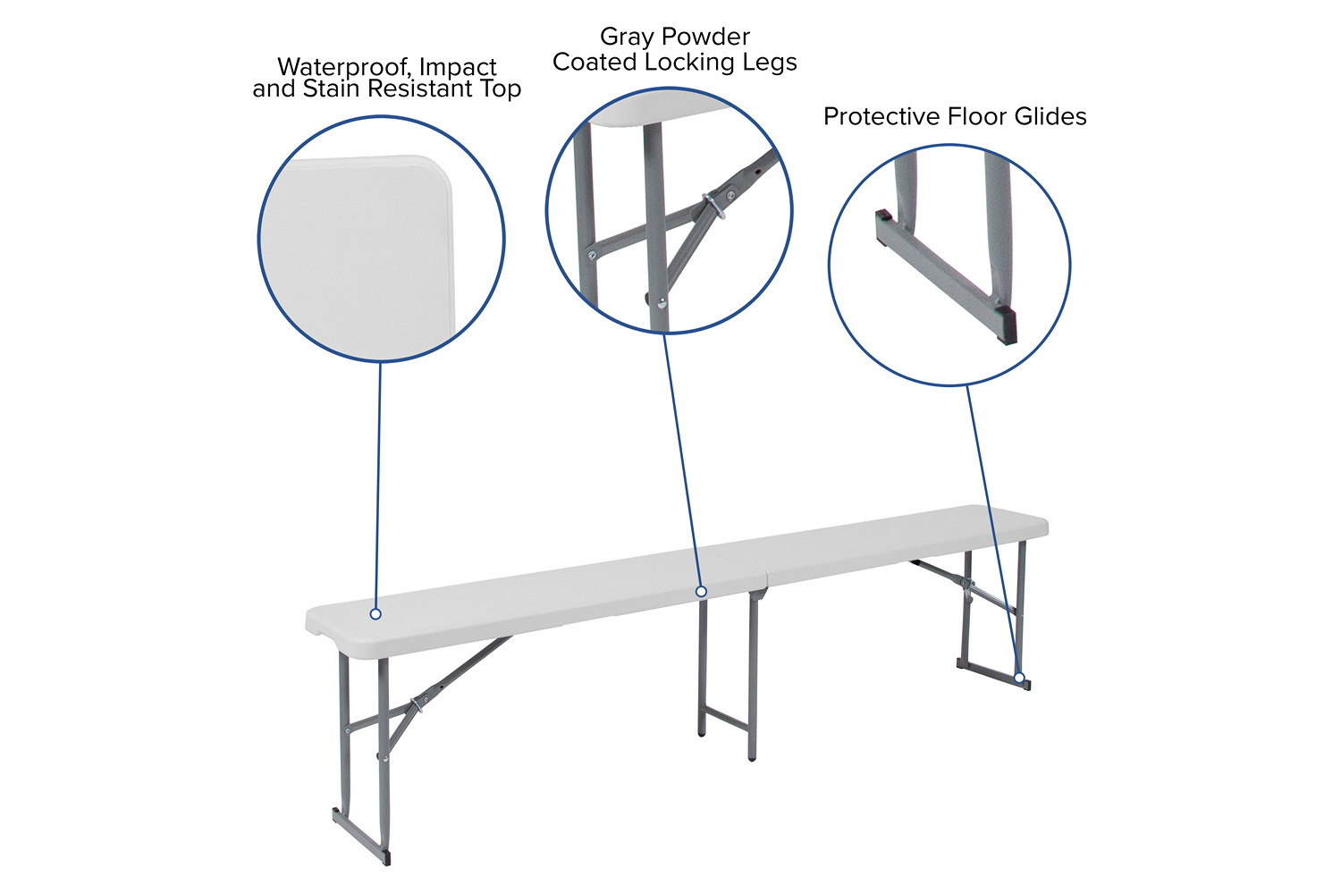 BLNK - Talbott Bi-Fold Granite White Plastic Bench with Carrying Handle