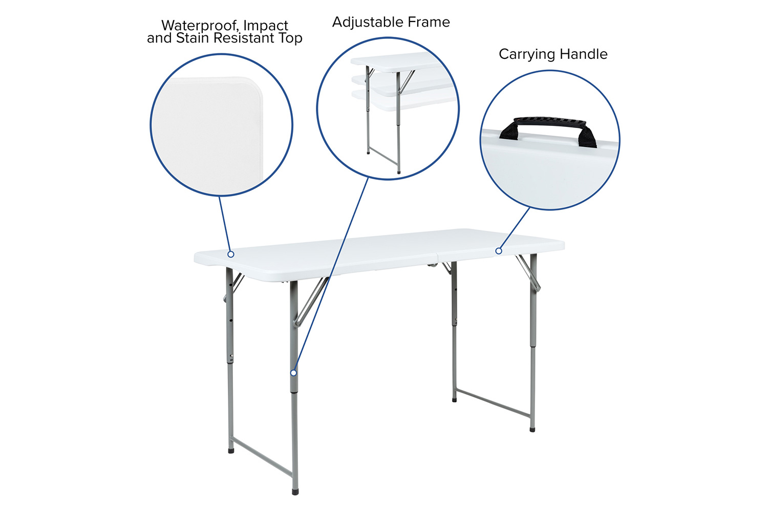 BLNK - Granite White Plastic 3 Height Adjustable Bi-Fold Folding Table