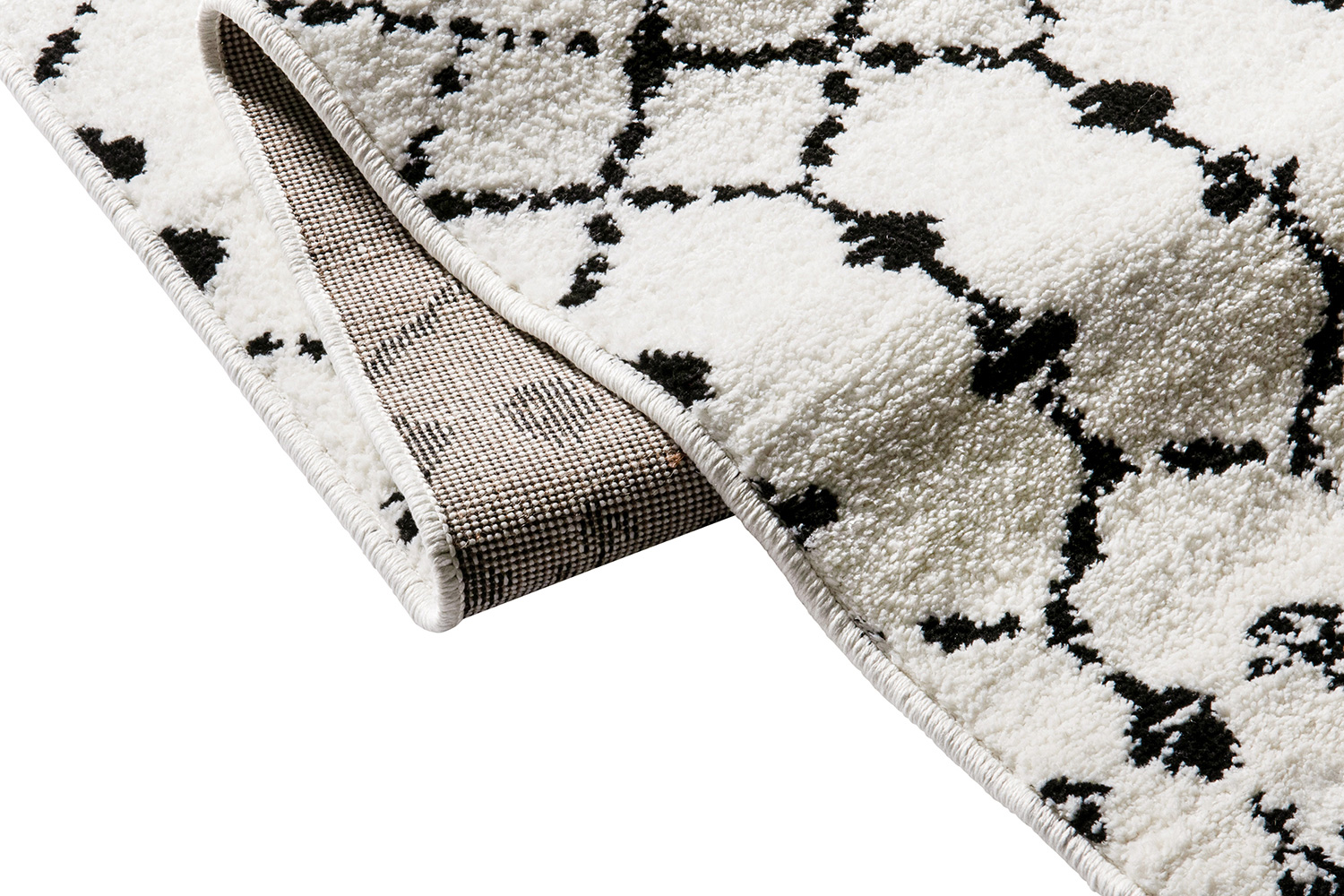 BLNK Beth Geometric Bohemian Low Pile Rug - Ivory/Black, 5'W x 7'L