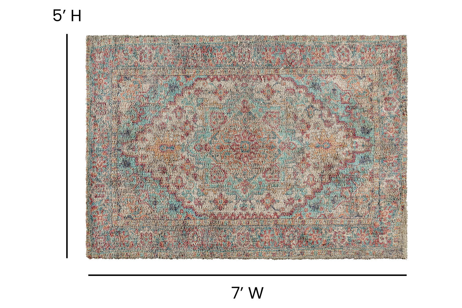 BLNK Katherine Distressed Vintage Medallion Polyester Area Rug - Blue, 5'W x 7'L