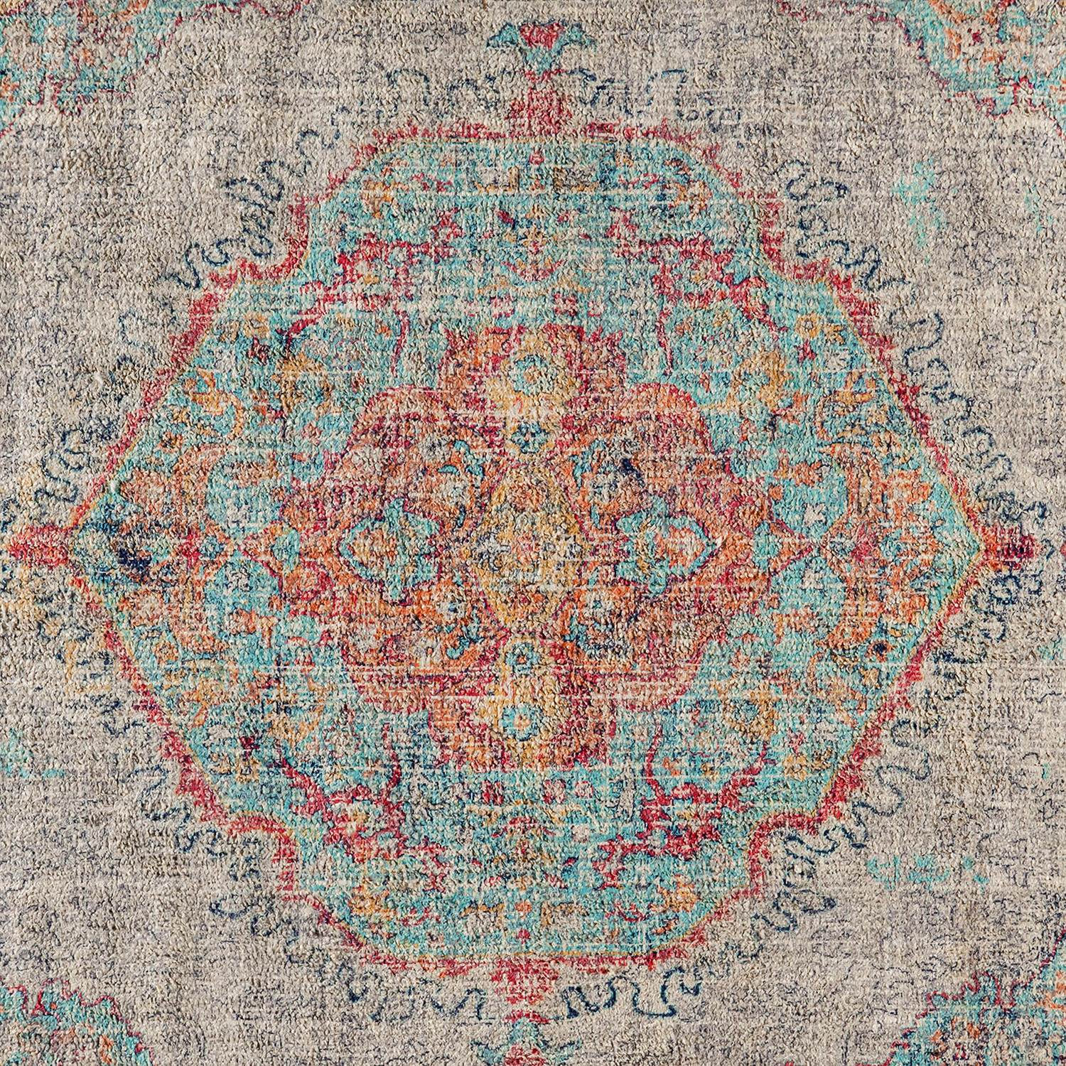 BLNK Katherine Distressed Medallion Polyester Area Rug - Gray, 5'W x 7'L