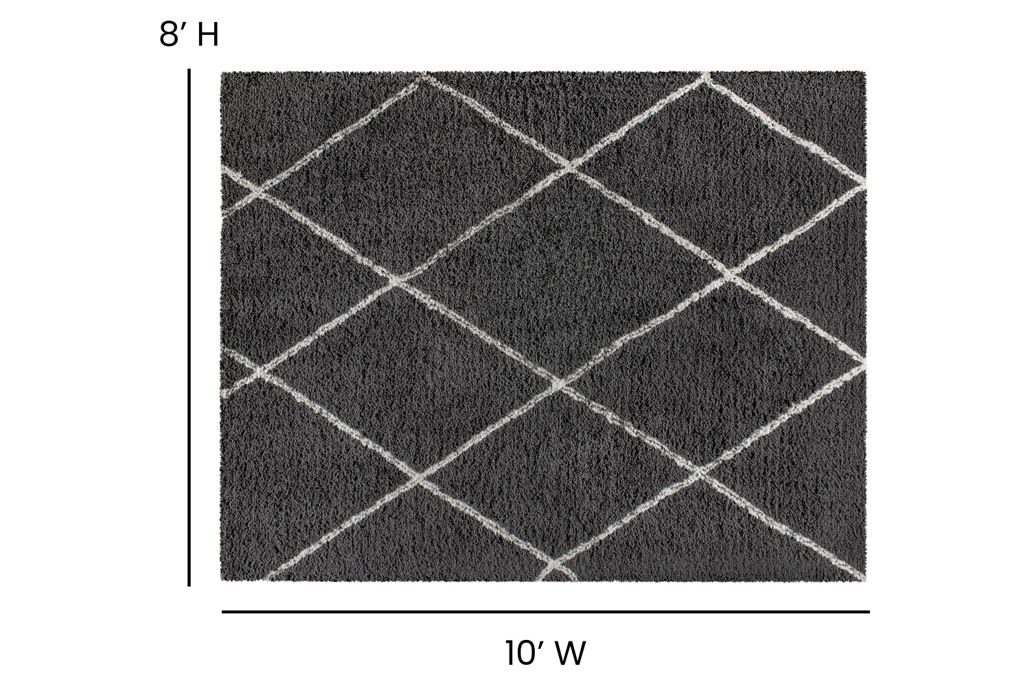 BLNK Roxy Shag Style Polyester Diamond Trellis Area Rug - Charcoal/Ivory, 8'W x 10'L