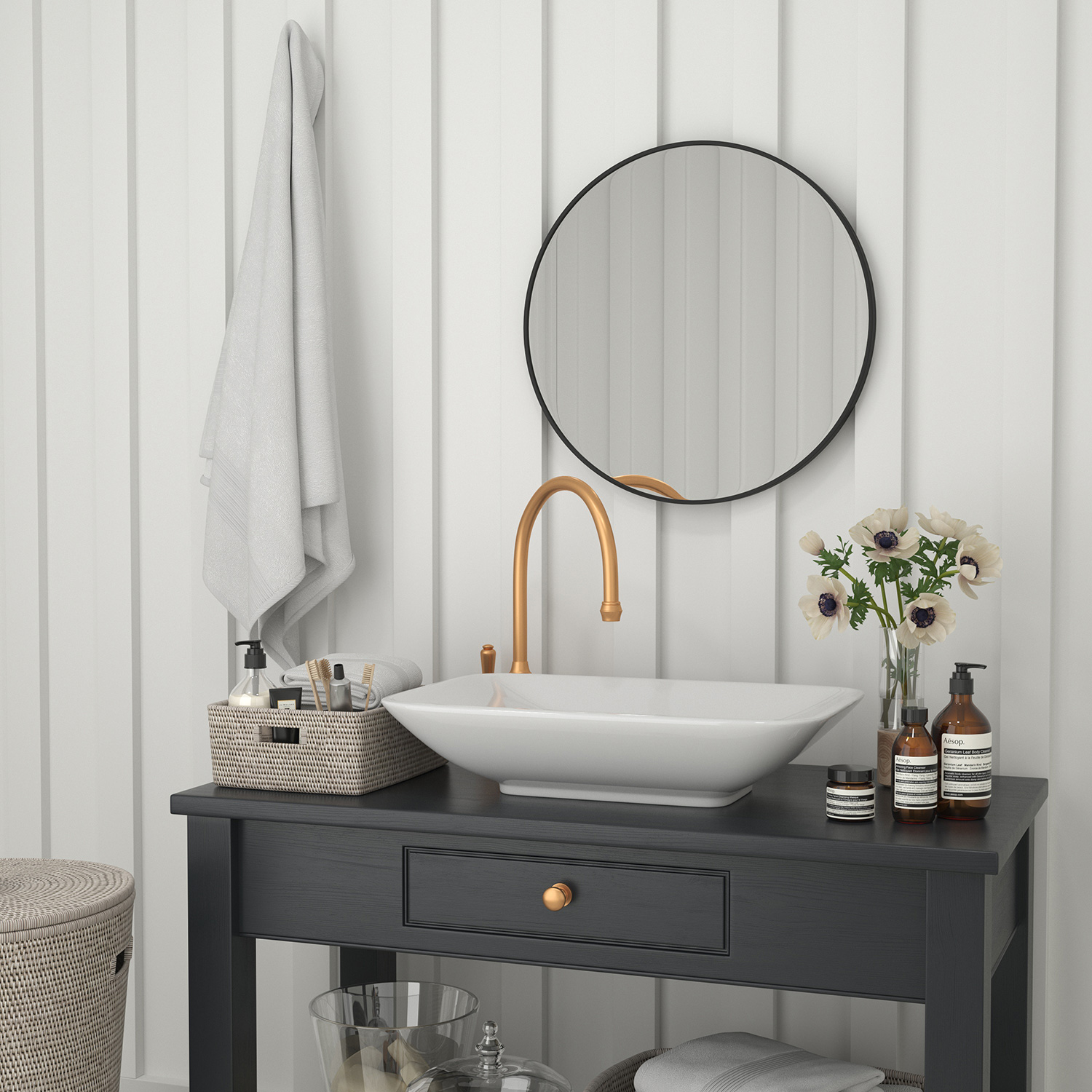 BLNK Julianne Style 1 Round Metal Framed Wall Mirror - Black, 24"D