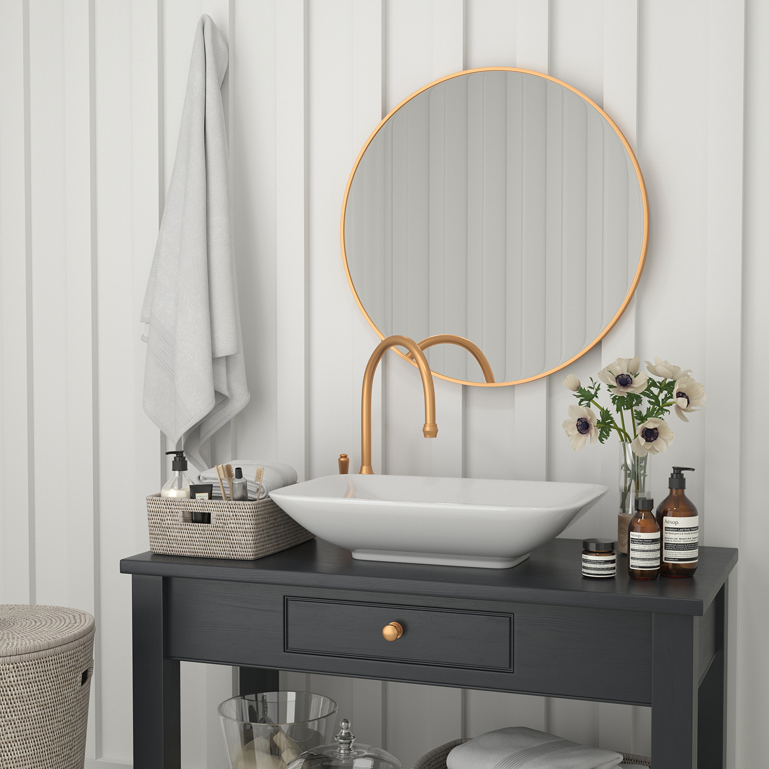 BLNK Julianne Style 1 Round Metal Framed Wall Mirror - Gold, 30"D