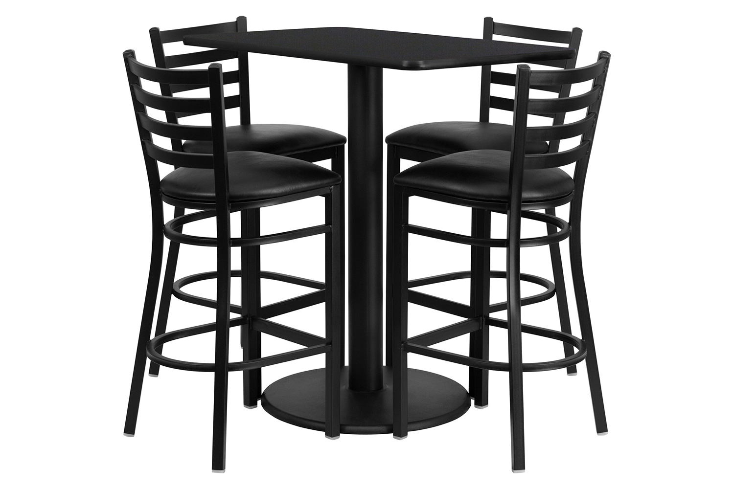 BLNK Jamie Rectangular Laminate Table Set with 4 Ladder Back Metal Bar Stools with Black Vinyl Seat - Black