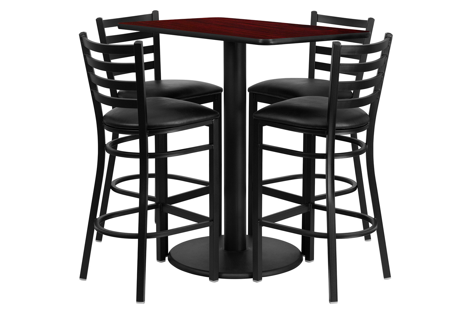 BLNK - Jamie Rectangular Laminate Table Set with 4 Ladder Back Metal Bar Stools with Black Vinyl Seat