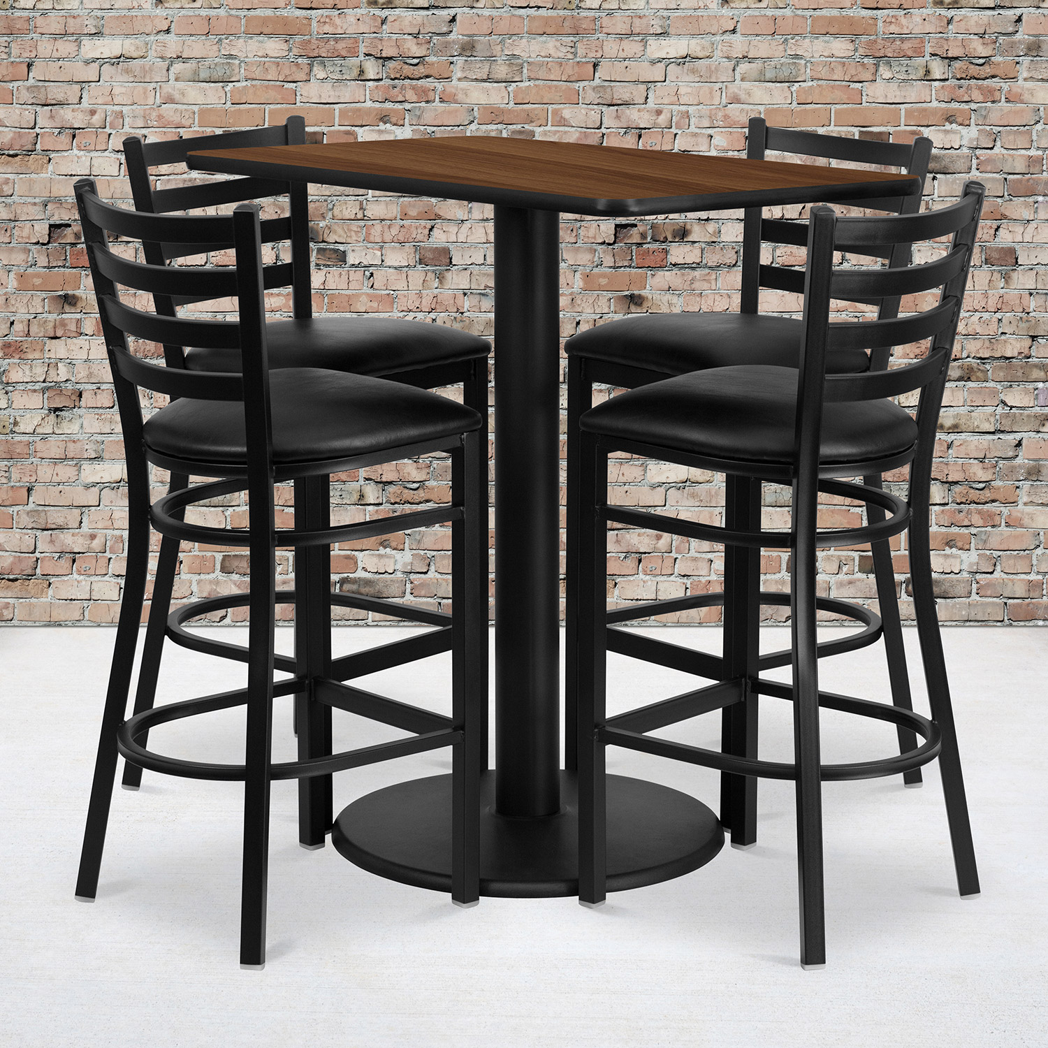BLNK - Jamie Rectangular Laminate Table Set with 4 Ladder Back Metal Bar Stools with Black Vinyl Seat