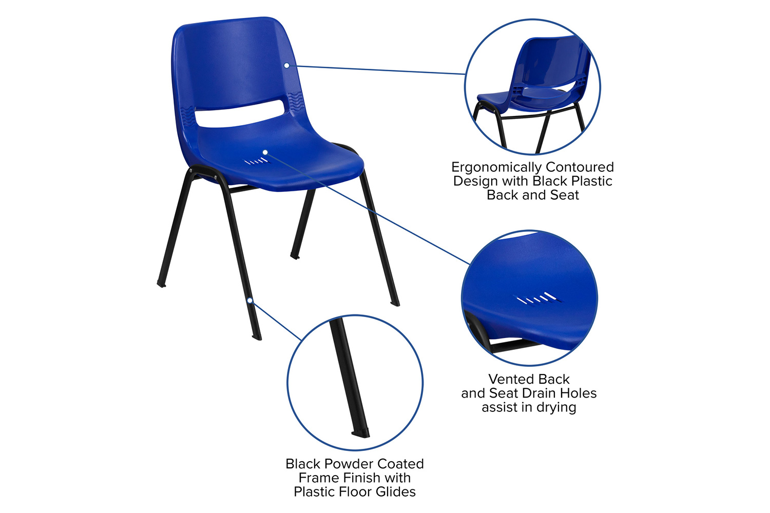 BLNK HERCULES Series Ergonomic Shell Stack Chair - Navy/Black, 12"H Seat