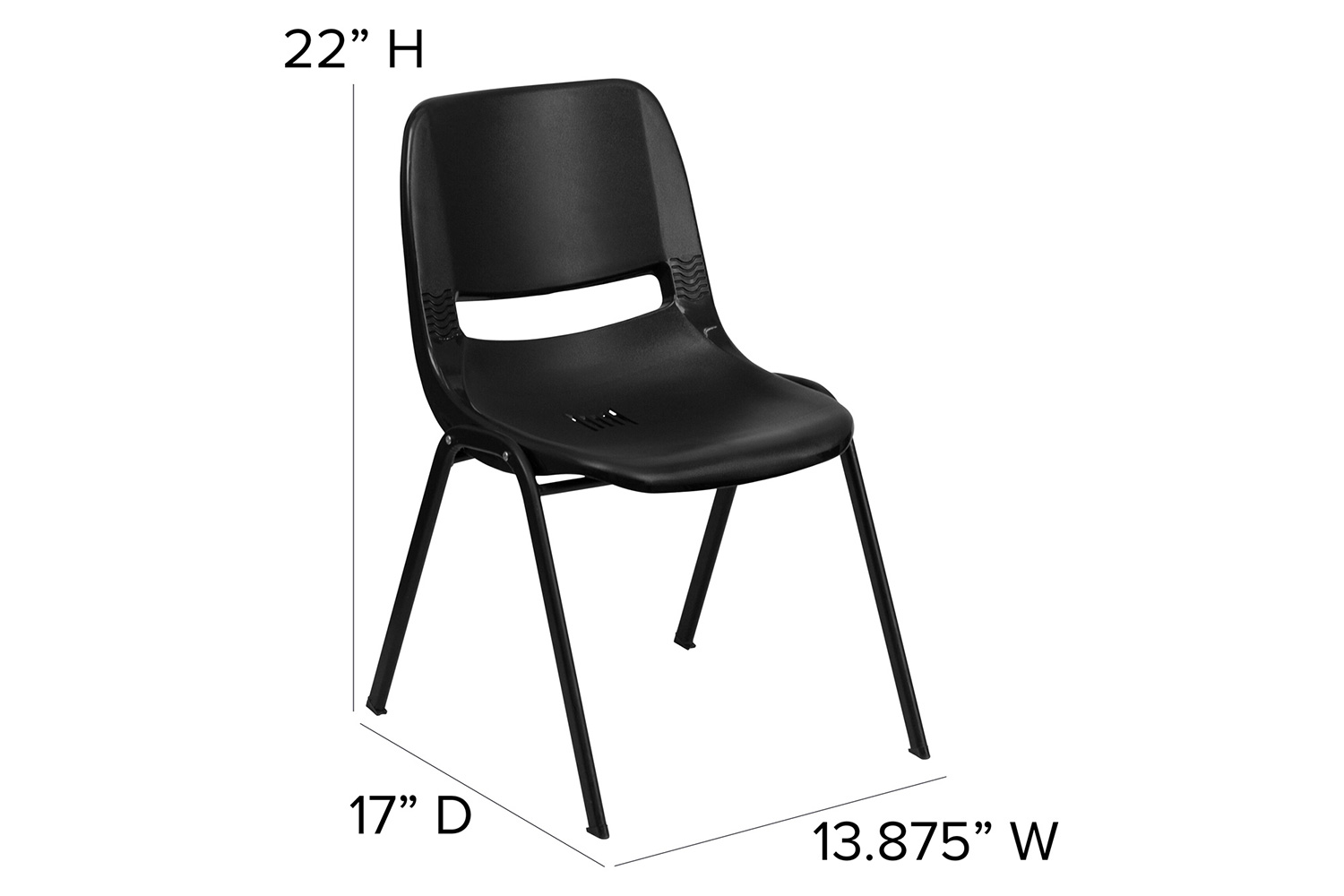 BLNK HERCULES Series Ergonomic Shell Stack Chair - Black, 12"H Seat
