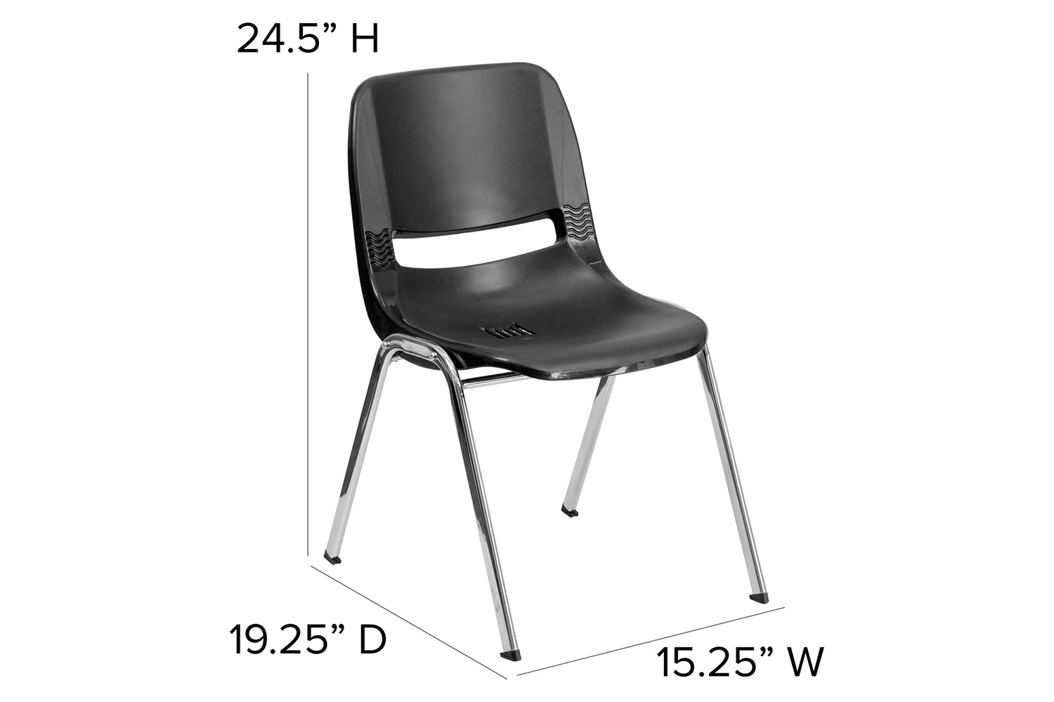 BLNK HERCULES Series Ergonomic Shell Stack Chair - Black/Chrome, 14"H Seat