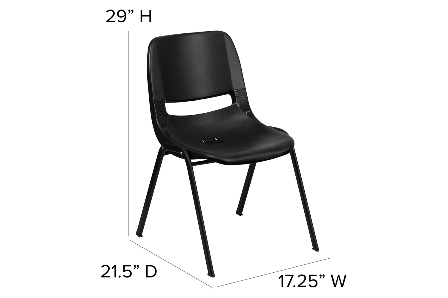 BLNK HERCULES Series Ergonomic Shell Stack Chair - Black, 16"H Seat
