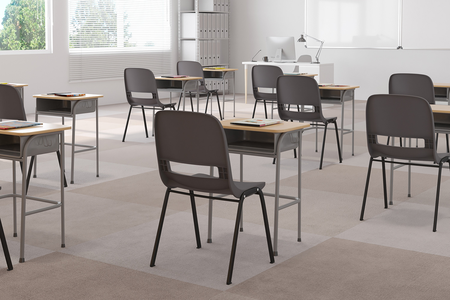 BLNK HERCULES Series Ergonomic Shell Stack Chair - Powder-Gray/Black, 16"H Seat