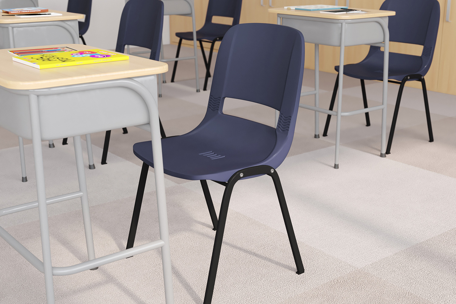 BLNK HERCULES Series Ergonomic Shell Stack Chair - Powder-Navy/Black, 16"H Seat