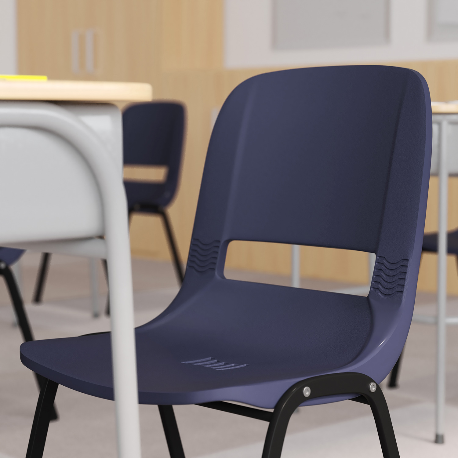 BLNK HERCULES Series Ergonomic Shell Stack Chair - Powder-Navy/Black, 16"H Seat