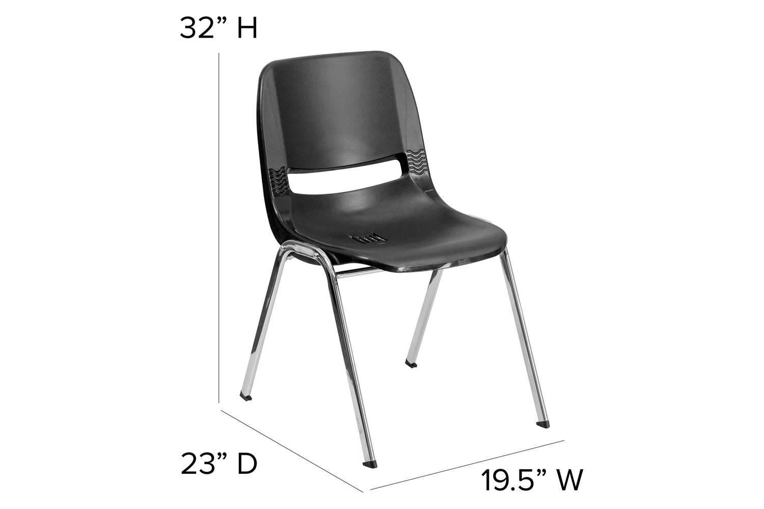 BLNK HERCULES Series Ergonomic Shell Stack Chair - Black/Chrome, 18"H Seat