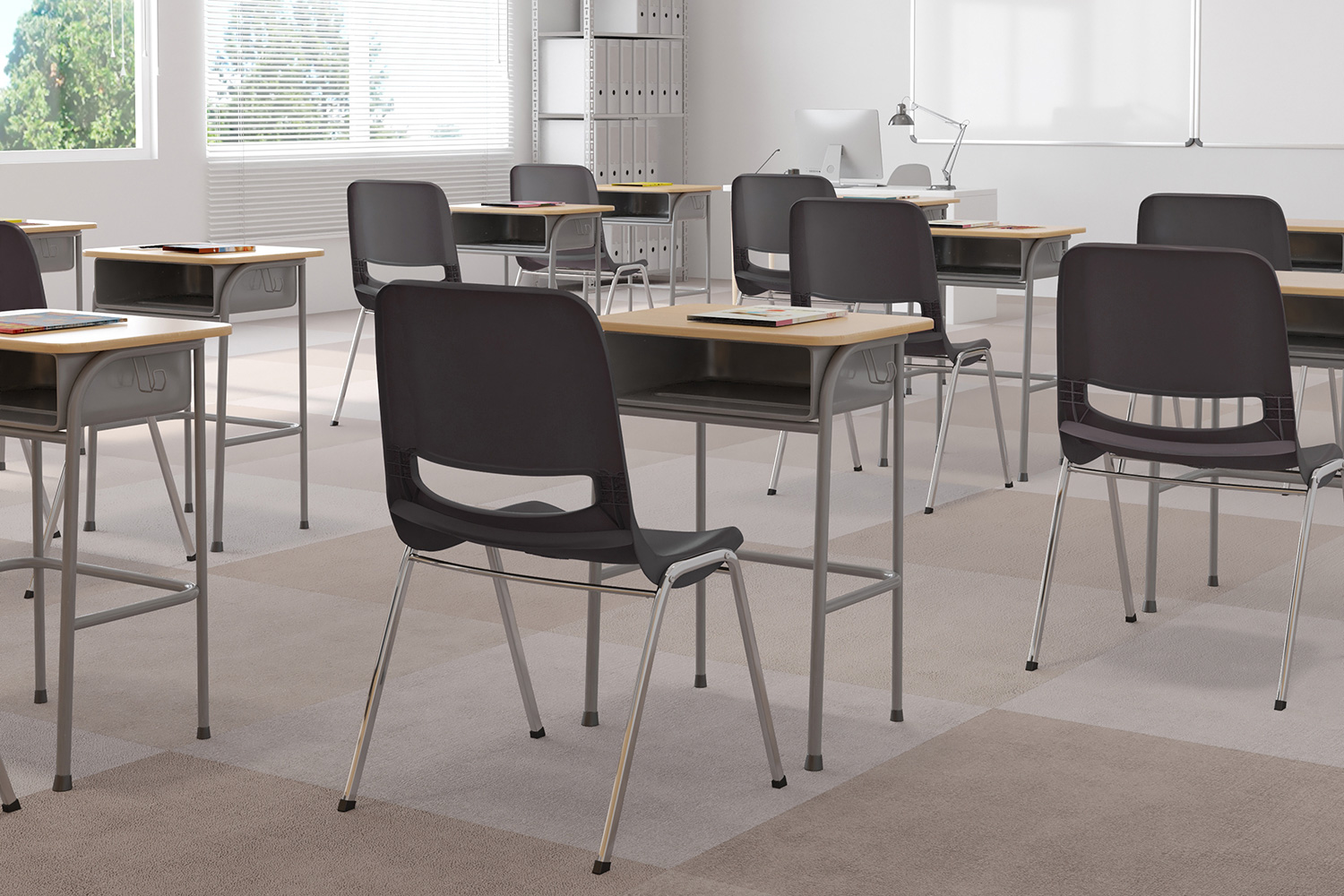 BLNK HERCULES Series Ergonomic Shell Stack Chair - Gray/Chrome, 18"H Seat