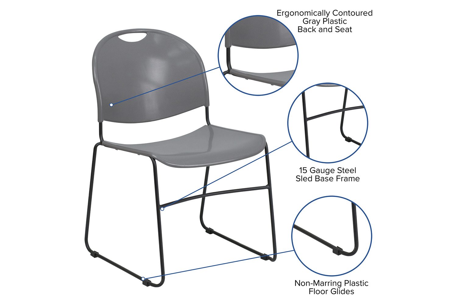 BLNK HERCULES Series Ultra-Compact Stack Chair with Black Powder Coated Frame - Gray
