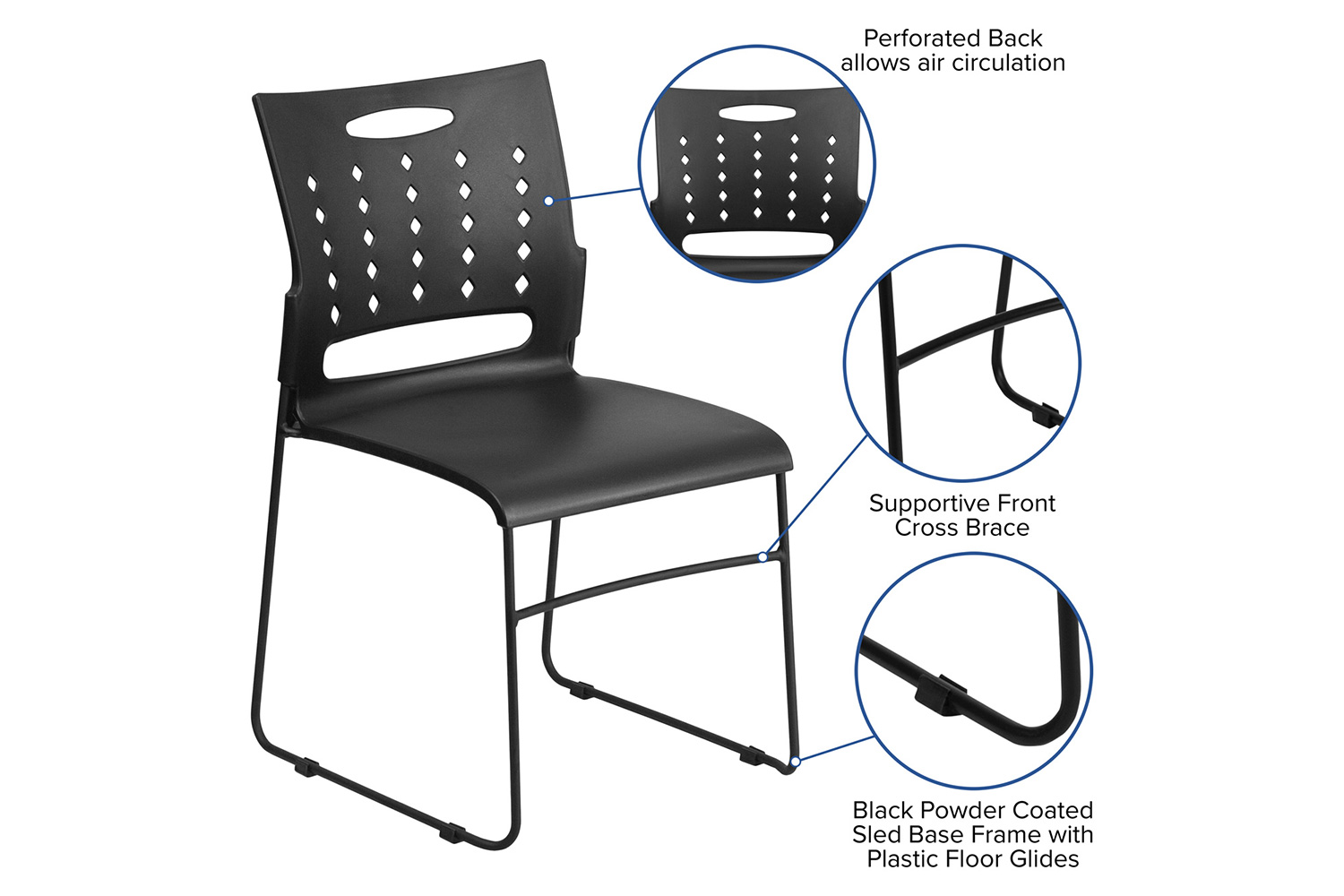BLNK HERCULES Series Sled Base Stack Chair with Air-Vent Back - Black