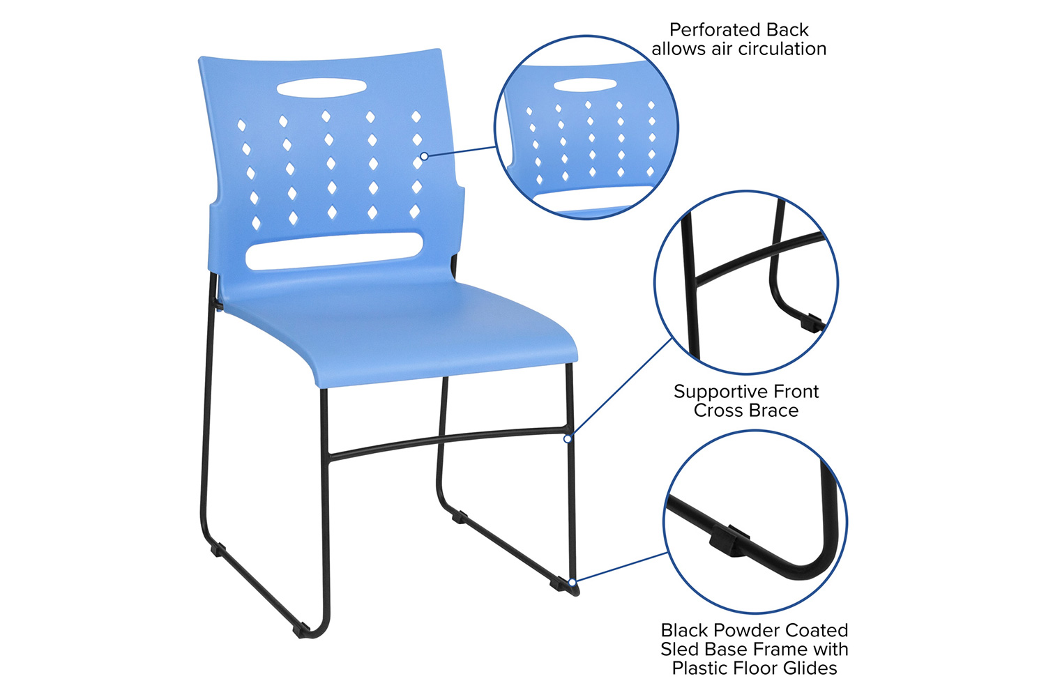 BLNK HERCULES Series Sled Base Stack Chair with Air-Vent Back - Blue
