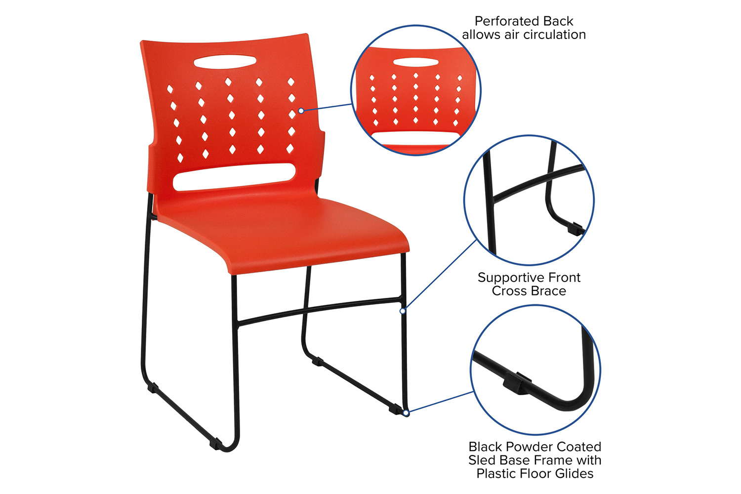 BLNK HERCULES Series Sled Base Stack Chair with Air-Vent Back - Orange