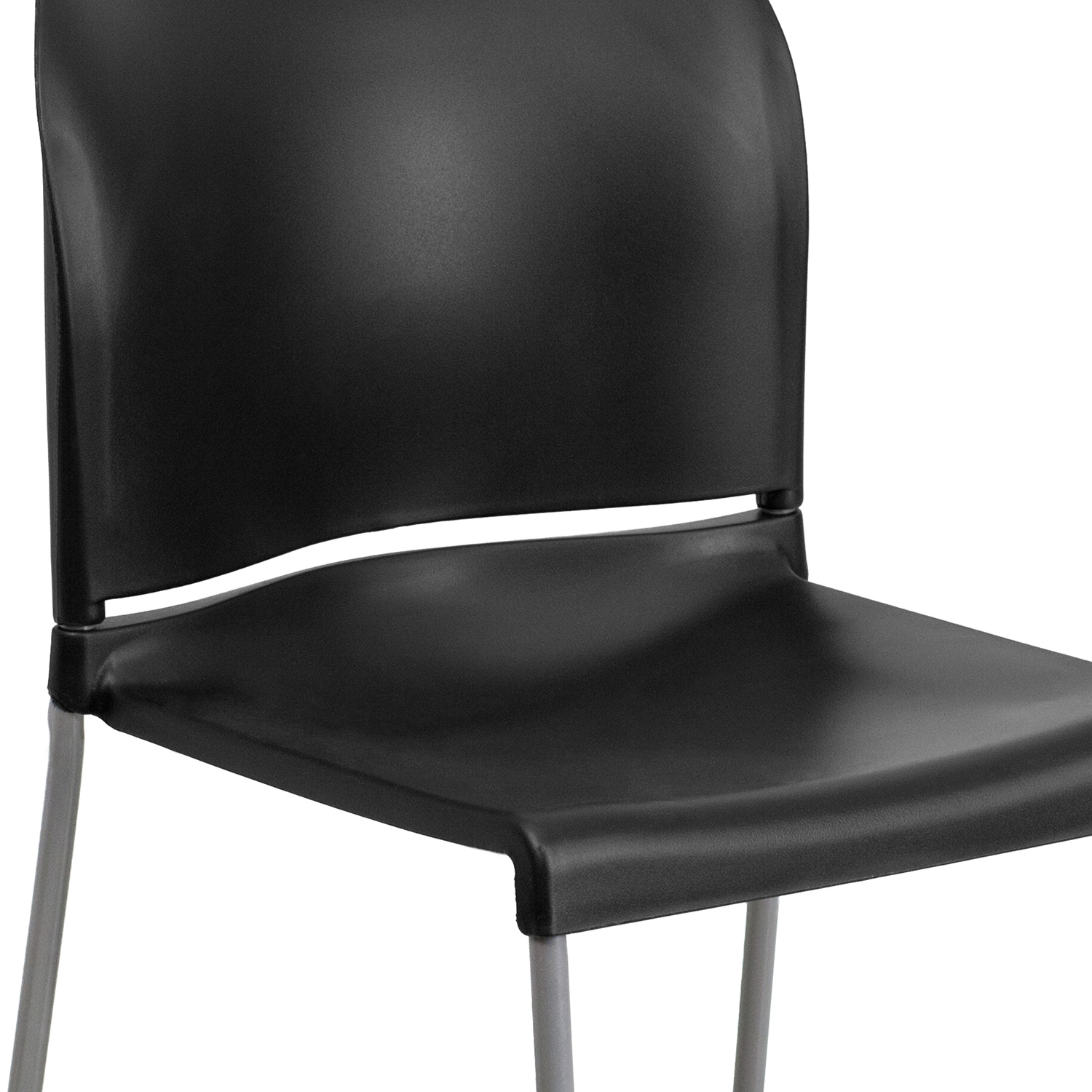 BLNK HERCULES Series Full Back Contoured Stack Chair with Gray Powder Coated Sled Base - Black