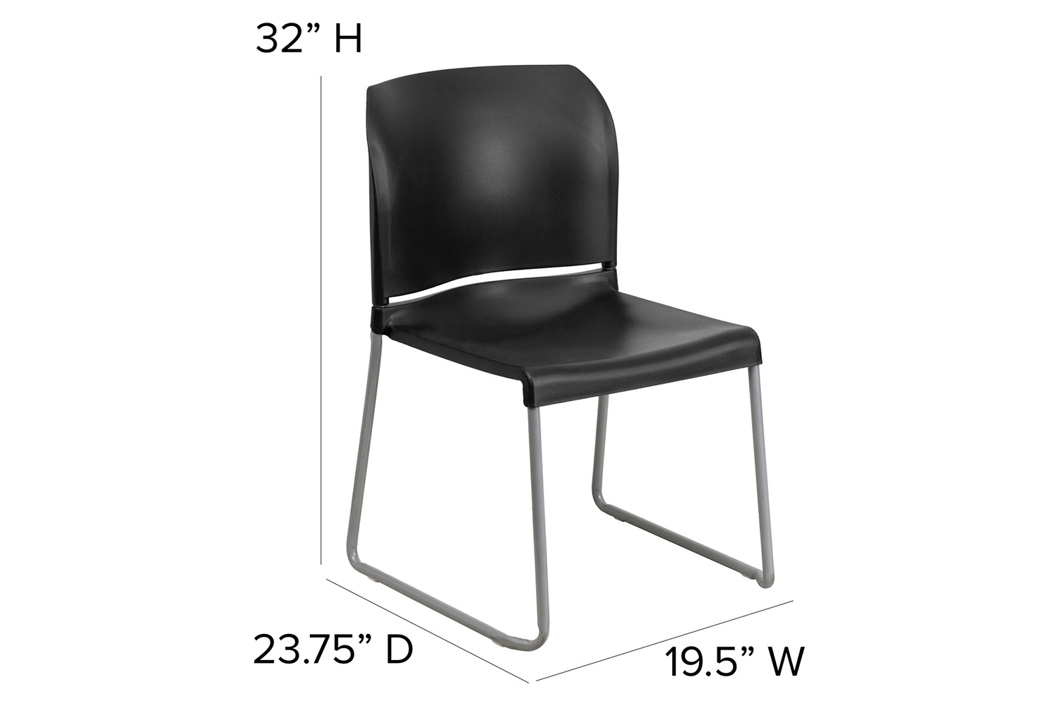 BLNK HERCULES Series Full Back Contoured Stack Chair with Gray Powder Coated Sled Base - Black