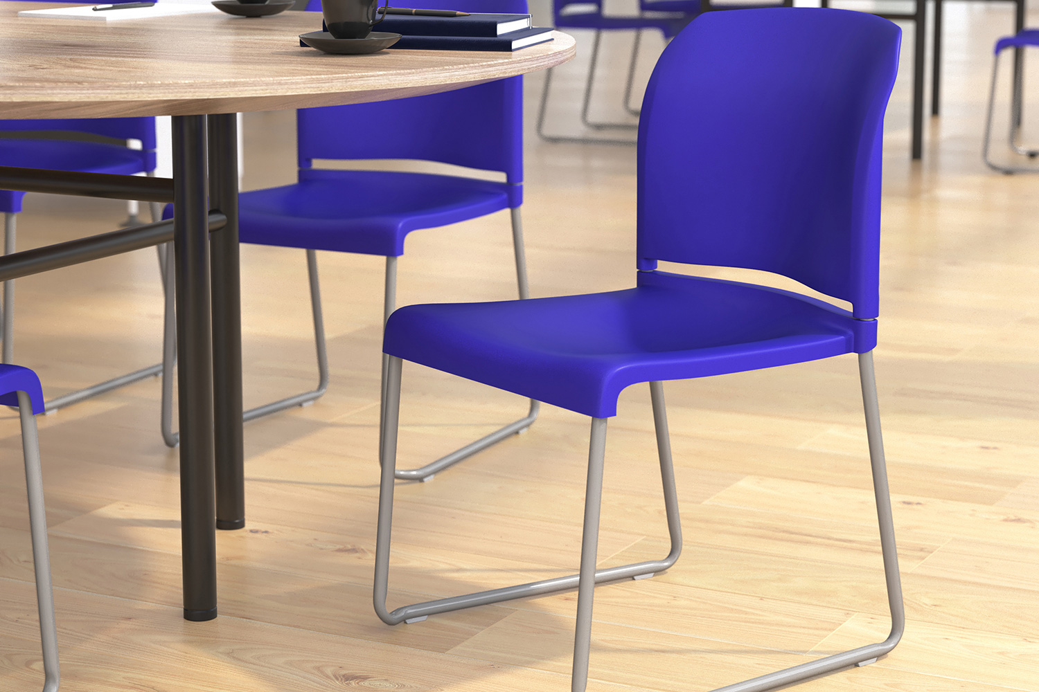 BLNK HERCULES Series Full Back Contoured Stack Chair with Gray Powder Coated Sled Base - Blue