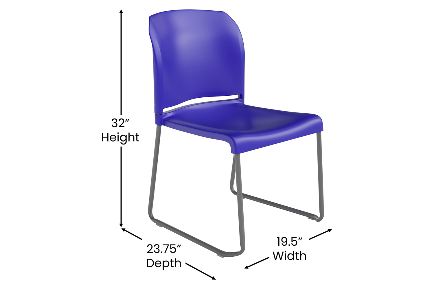BLNK HERCULES Series Full Back Contoured Stack Chair with Gray Powder Coated Sled Base - Blue