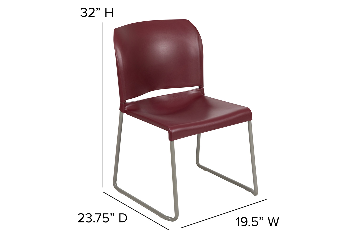 BLNK HERCULES Series Full Back Contoured Stack Chair with Gray Powder Coated Sled Base - Burgundy