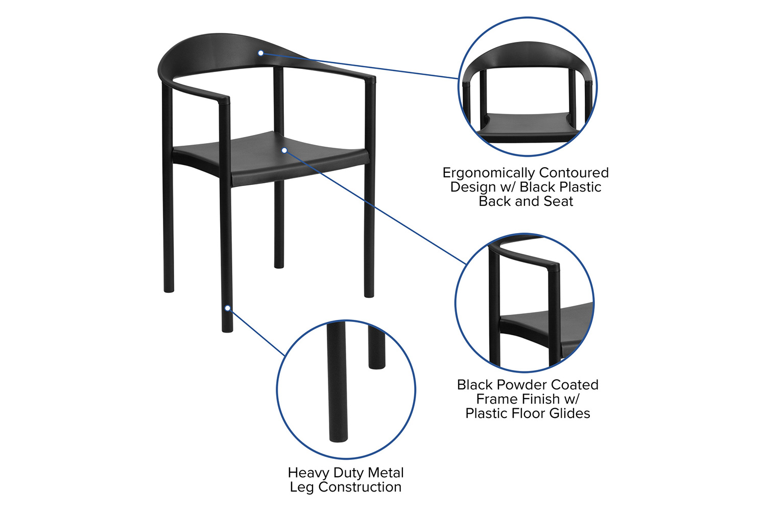 BLNK HERCULES Series Plastic Cafe Stack Chair - Black