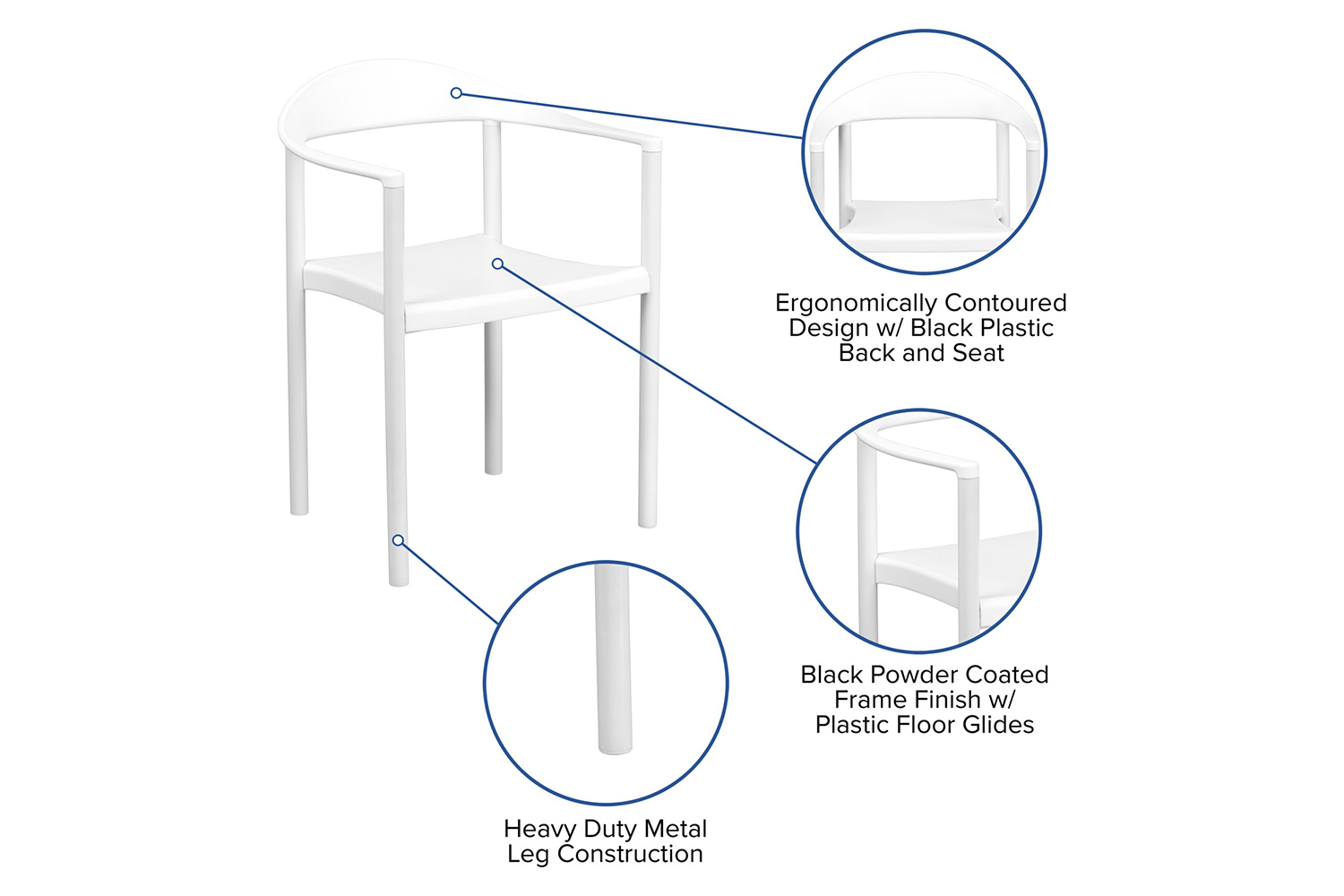 BLNK HERCULES Series Plastic Cafe Stack Chair - White