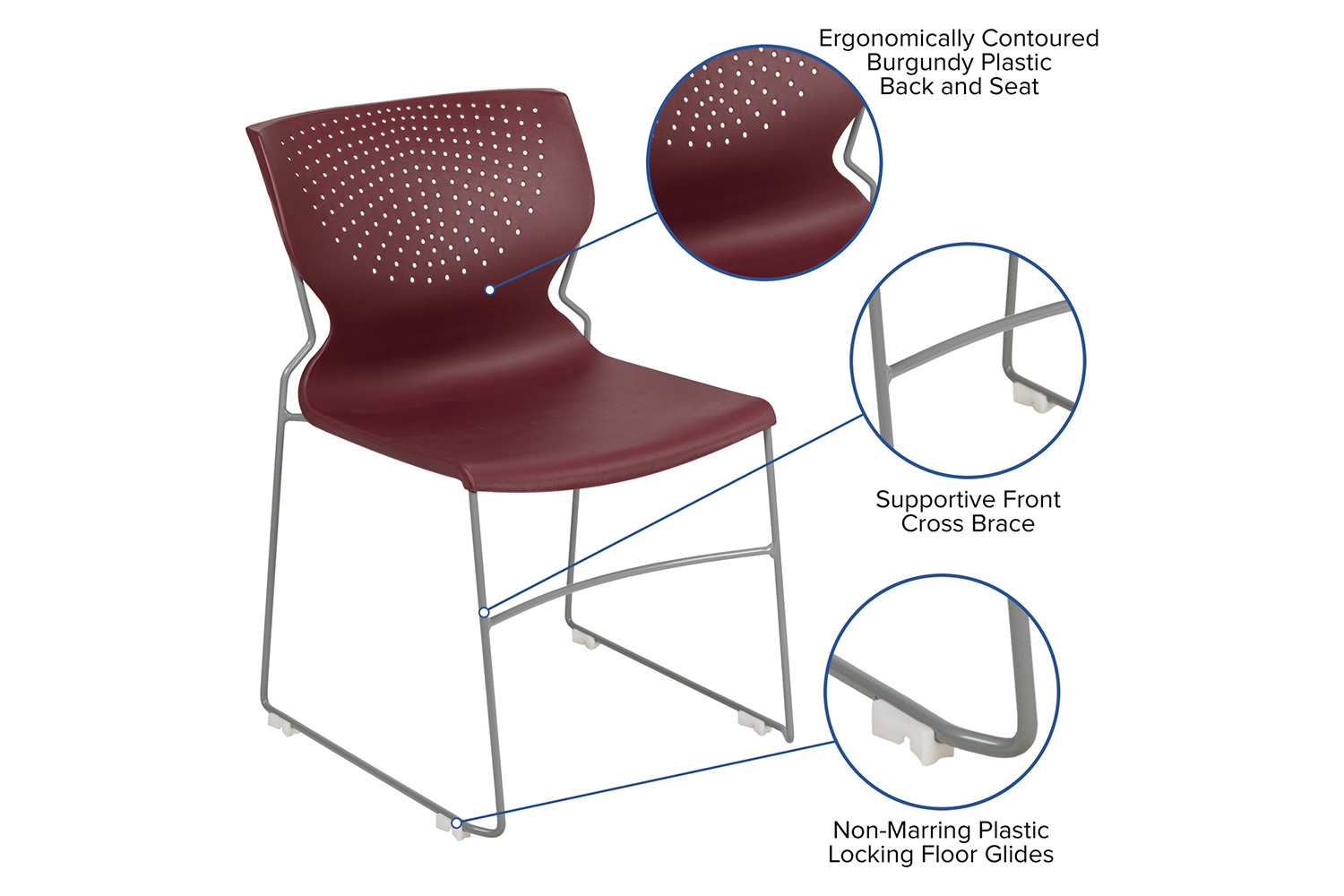 BLNK HERCULES Series Full Back Stack Chair with Gray Powder Coated Frame - Burgundy