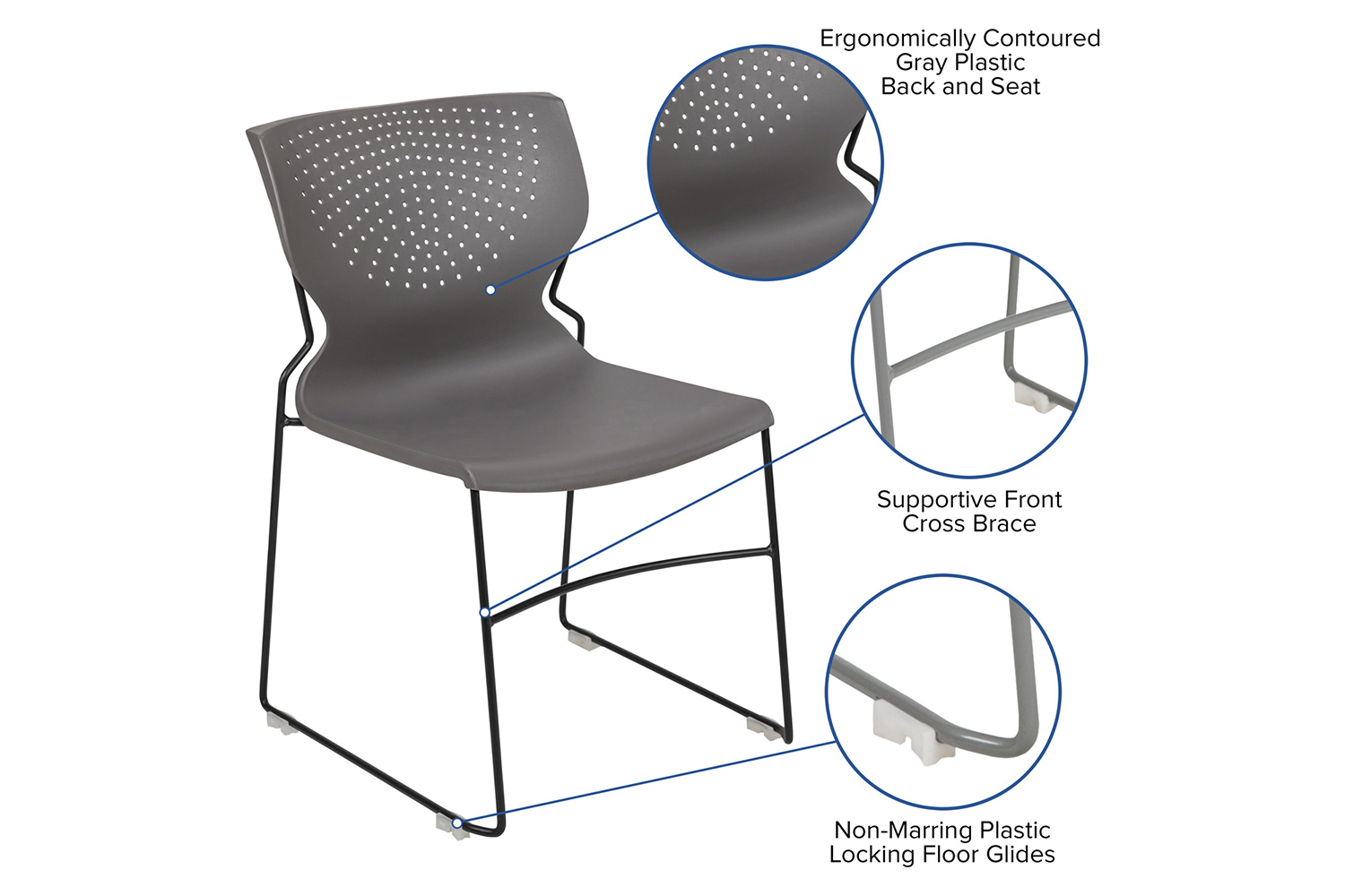 BLNK HERCULES Series Full Back Stack Chair with Powder Coated Frame - Gray