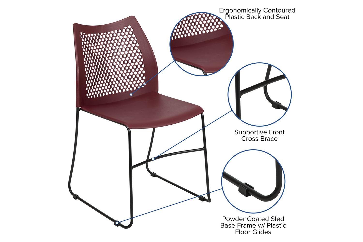 BLNK HERCULES Series Stack Chair with Air-Vent Back and Black Powder Coated Sled Base - Burgundy