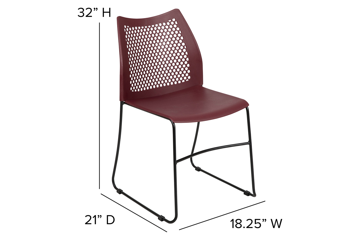 BLNK HERCULES Series Stack Chair with Air-Vent Back and Black Powder Coated Sled Base - Burgundy