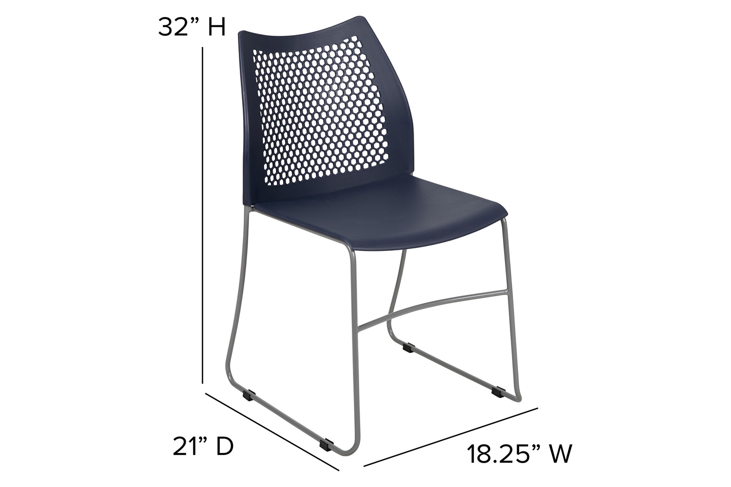 BLNK HERCULES Series Stack Chair with Air-Vent Back and Gray Powder Coated Sled Base - Navy